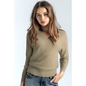 90s Kikit Sweater  Metallic Gold V-Neck Long Sleeve Rib Cuff Hem Size Small EUC